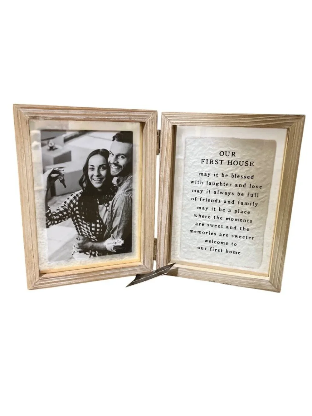 Mud Pie Our First House Hinged Wooden 4x6 Double Photo Frame Housewarming Used